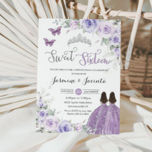 Convite Doce 16 Princas Florais Lilás Roxo de Aniversário