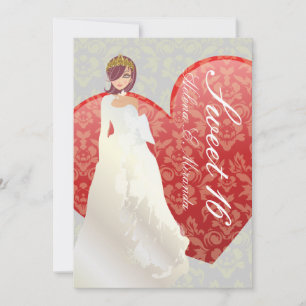 Convite Doce 16/princesa + coração damask