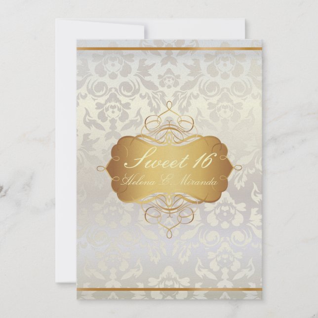 Convite Doce 16/princesa/damasco de pérola (Frente)