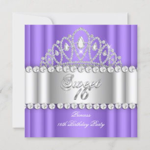 Convite Doce 16 Princesa Diamante Branco Roxo Tiara