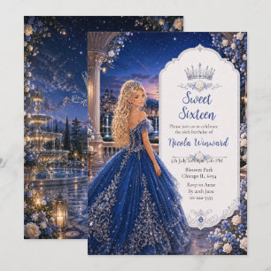 Convite Doce 16 Princesa Jardim Azul Meia-Noite