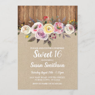 Convite Doce 16 que toda a madeira floral da festa de