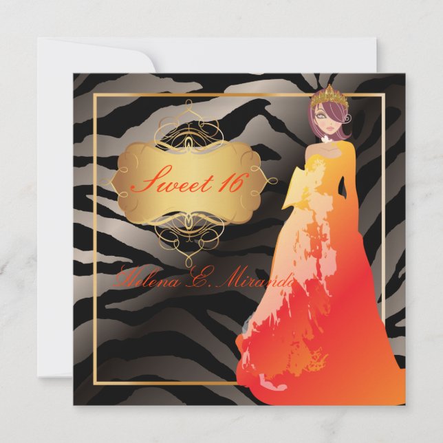 Convite Doce 16/ Quinceañera/Quince años/zebra stripes (Frente)