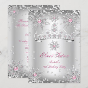 Convite Doce 16 Rosa Claro Prata Natal de Inverno