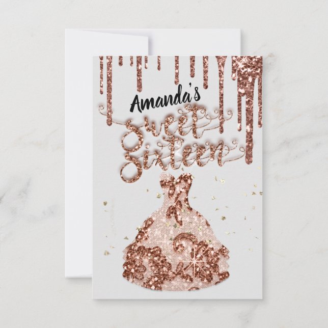 Convite Doce 16 Rosa com brilho pinga Cinza preta (Verso)