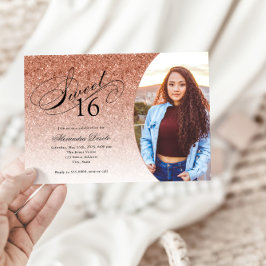 Convite Doce 16 Rosa de aniversário Foto de Glitter Glam D