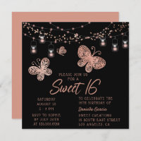 Doce 16 Rosa de Borboleta Dourada Branca Moderno A