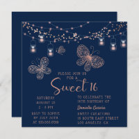 Doce 16 Rosa de Borboleta Dourada Branca Moderno A