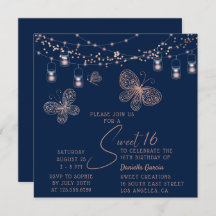 Doce 16 Rosa de Borboleta Dourada Branca Moderno A