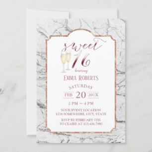 Convite Doce 16 Rosa moderno, Dourado, Tendy Marble