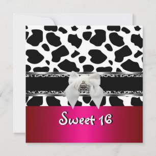 Convite Doce 16 Rosa Prata Preto Branco Vaca Leopardo