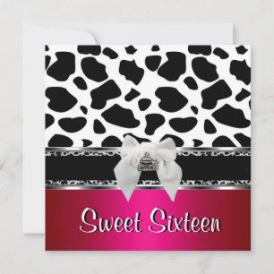 Convite Doce 16 Rosa Prata Preto Branco Vaca Leopardo 2