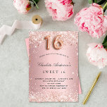 Convite Doce, 16 rosa rosa rosa rosa, festa de reluz<br><div class="desc">Para uma elegante festa de aniversário 16, 16. Um plano de fundo de gradiente cor-de-rosa. Decorado com rosa dourado falso brilho. Personalize e adicione um nome e detalhes da parte. O nome é escrito com um script de estilo manuscrito. O número 16 é escrito com uma fonte no estilo do...</div>