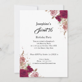 Convite Doce 16 Rosas Rosa Vermelhas Festas de aniversário