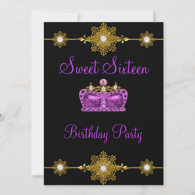 Convite Doce 16 Roxo Dourado Preto Evento Princesa (Frente)