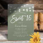 Convite Doce 16 Sage Green Silver Glitter Aniversário<br><div class="desc">Doce 16 Luzes De Lâmpadas De Lâmpadas De Leve Verde De Prata Verde De Sage Moderna Convites.</div>