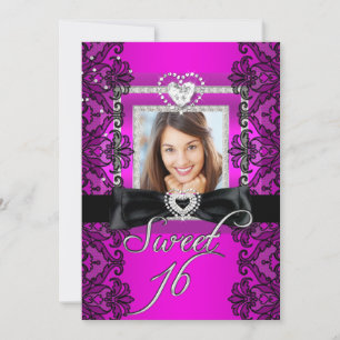 Convite Doce 16 Sweet Sixteen Rosa Renda Preta Foto