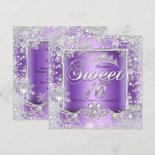 Convite Doce 16 Tiara Roxo Prata Inverno Encantado