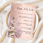 Convite Doce 16 Torre Eiffel de ouro rosa de Paris<br><div class="desc">Um convite moderno, na moda e glamouroso para um doce tema 16, 16, festa de aniversário, parisiense. Um fundo rosa de gradiente dourado com faíscas falsas e a torre Eiffel com algumas flores. O nome é escrito com um moderno estilo escrito à mão. Personalize e adicione os detalhes da sua...</div>