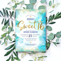 Doce 16 Turquesa Aquarela Dourada Girly Birthday