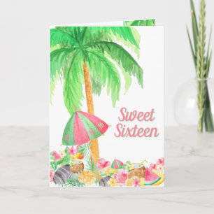 Convite Doce 16 Verão Tropical Aquarela Luau Havaiano