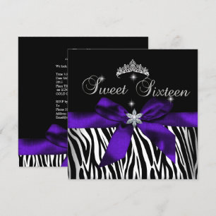 Convite Doce 16  Zebra Roxo Diamantes Pretos imagem