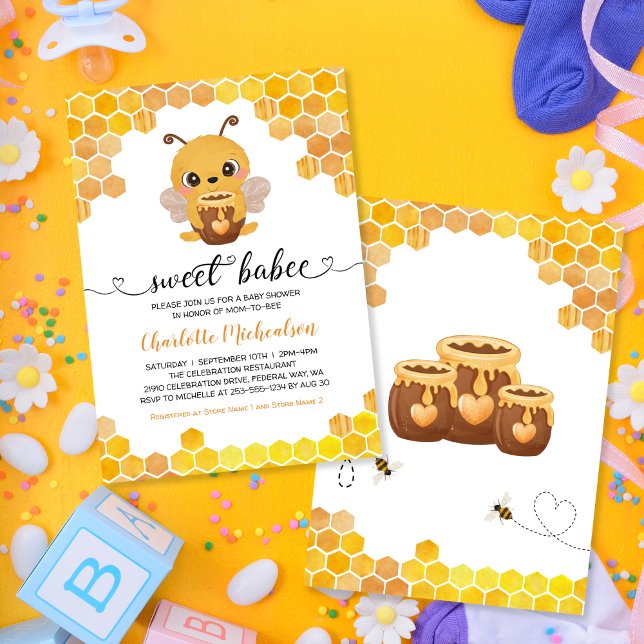 Convite Doce Abelha Chá de fraldas Colmeia Neutro (Sweet Bee Baby Shower Honeycombs Neutral Invitation)
