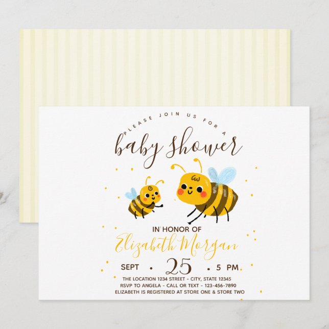 Convite Doce Abelha, Faixas Baby Shower (Frente/Verso)