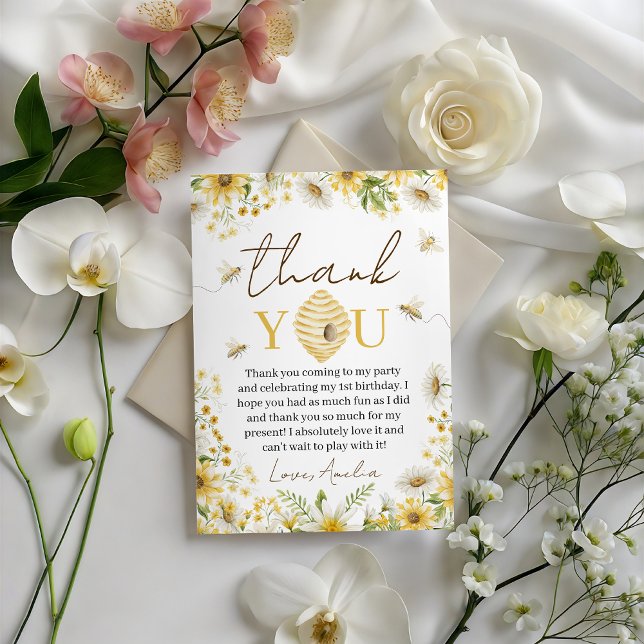 Convite Doce Abelha Floral Aniversário Obrigado (Criador carregado)