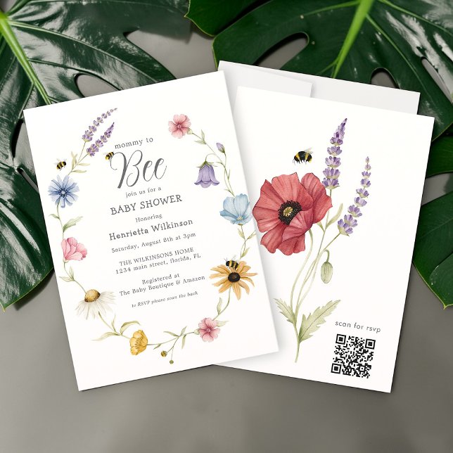 Convite Doce Abelha Floral Mamãe para Abelha Chamada de Be (Criador carregado)