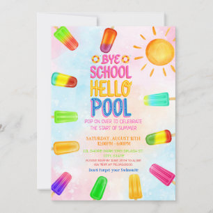 Convite Doce adeus à escola, olá festa na piscina
