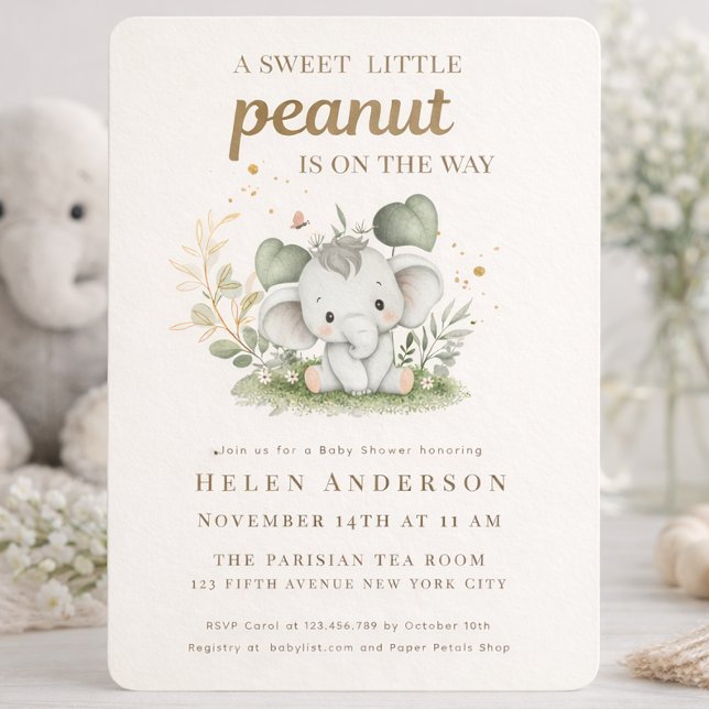 Convite Doce Amendoim a Caminho Churrasco de Bebê Neutro (Sweet Peanut on the Way Neutral Baby Shower Invitation)