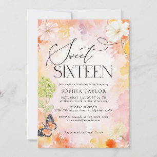 Convite Doce Aniversário de 16 anos em Aquarela Floral Pas