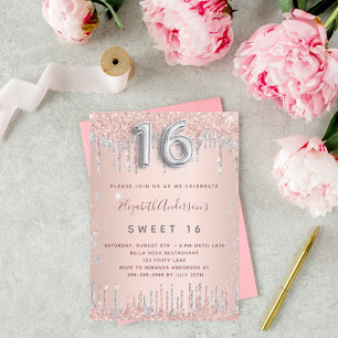 Convite Doce aniversário de 16 rosa dourados de prata