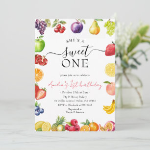 Convite Doce Aniversário de 1 Ano com Tema de Frutas para 