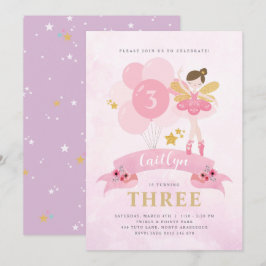 Convite Doce Aniversário de Fada Bailarina Rosa e Dourado