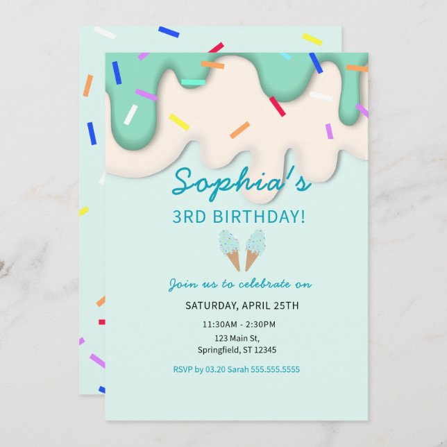 Convite Doce Aniversário do Sorvete (Frente/Verso)