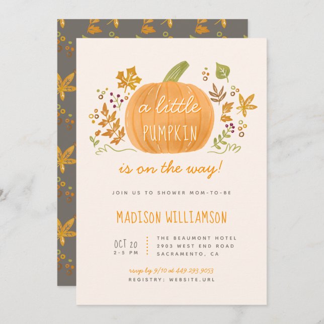 Convite Doce Aquarela Queda Pequeno Chá de fraldas de Abób (Frente/Verso)