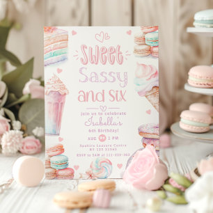 Convite Doce atrevida e seis doces pastel de 6º aniversári
