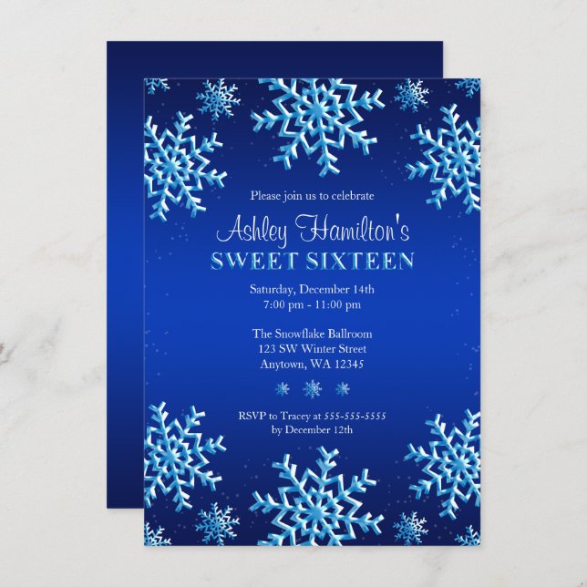 Convite Doce azul 16 do país das maravilhas do inverno dos (Frente/Verso)