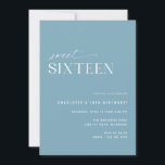 Convite Doce Azul Dusty Sessenta | 16.o aniversário simple<br><div class="desc">Convites de festas de aniversários elegantes e modernos com um design fora do centro. Cor azul-aérea com um padrão divertido de "16" no verso. (O padrão do lado reverso pode ser removido,  se desejar,  usando a ferramenta design.)</div>