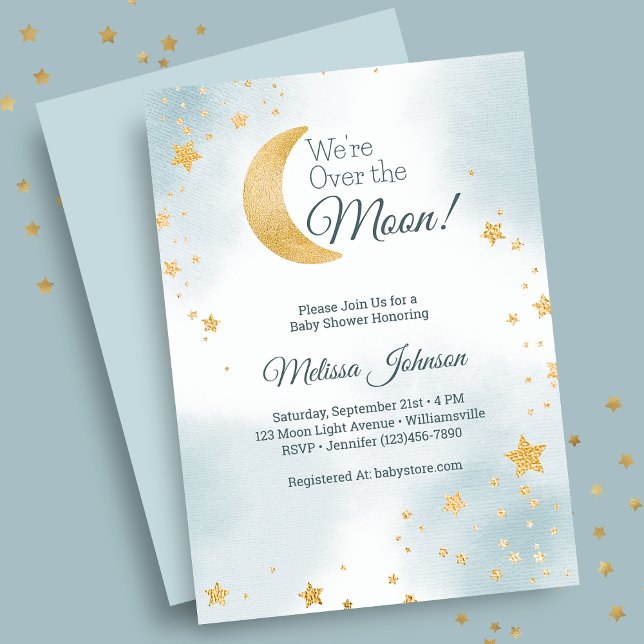 Convite Doce Azul Estamos Acima da Lua Menino Baby Shower (Sweet Blue We're Over the Moon Boy Baby Shower Invitation)