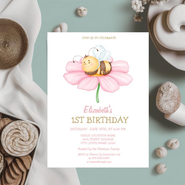 Convite Doce Bebê Abelha Flor Mel Estriada Aniversário  (Criador carregado)