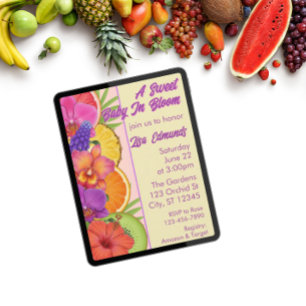 Convite Doce Bebê em Flor, flores e frutas para chá de beb
