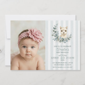 Convite Doce Boho Alpaca Aniversário Azul Eucalipto