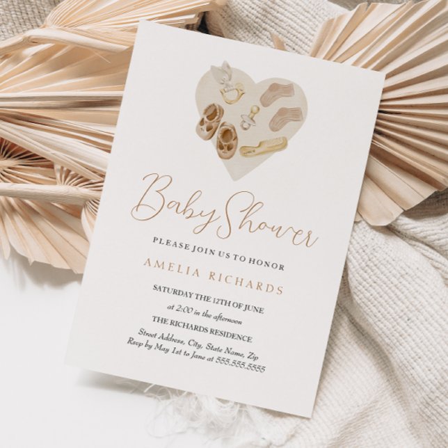 Convite Doce Boho Coração Blush Chá de fraldas Rosa (Criador carregado)