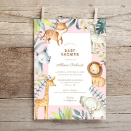 Convite Doce boho safari animais rosa chá de fraldas