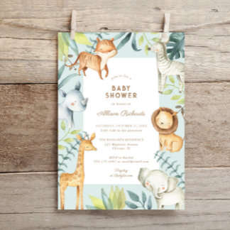 Convite Doce boho safari animais sage boy chá de fraldas