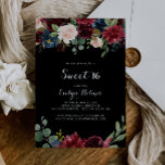 Convite Doce Botânico Negro Russo 16 Festa de aniversário<br><div class="desc">Esta rústica convite de aniversário botânica negra de 16 anos é perfeita para um aniversário clássico. A design apresenta flores brilhantes,  vermelhas,  marinhos,  azuis e esbranquiçadas radiantes e graciosas pintadas à mão num fundo preto,  inspirando beleza natural.</div>