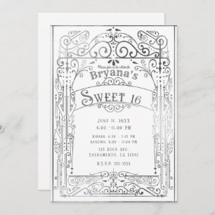 Convite Doce branco & de prata 16 de Deco do Victorian do